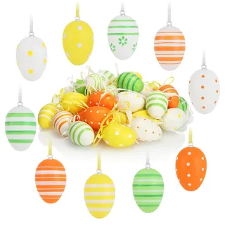 com-four® 36x handbemalte Ostereier zum Aufhängen - farbenfrohe Osterdeko mit tollen Mustern - Deko Ostereier mit Schnur zum Aufhängen - Größe: 6 cm