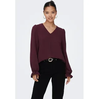 Spitzenbluse ONLY "ONLMETTE L/S LACE TOP WVN", Damen, Gr. XS, port royale, Web, Obermaterial: 100% Polyester, unifarben, regular fit normal, V-Ausschnitt, Blusen Spitzenbluse, Kunstfaser, regular fit