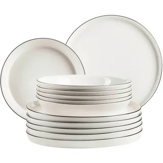 Mäser Tafelservice , Schwarz, Weiß , Keramik , 12-teilig , Geschirr, Geschirrsets, Tafelservice