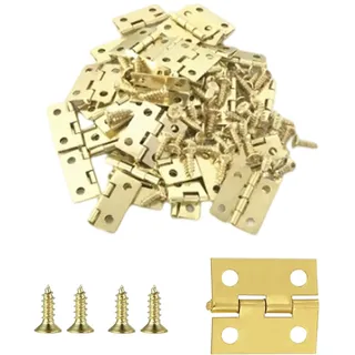 100 Stück Legierungsscharniere, Mini-Scharniere, kleine Metallscharniere mit 400 Schrauben, Scharniere für Schmuckkästchen, Schränke und Holzkisten (Gold)