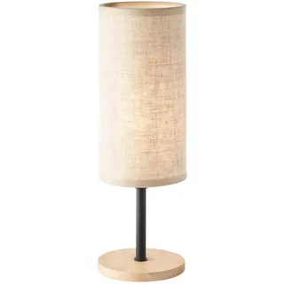 Fischer & Honsel Tischleuchte Parma | sandschwarz matt/eichefarben natur| Stoffschirm| sandfarben Leinen| H: 30 cm, D: 10 cm| mit Schnurschalter| 1x E14 max. 25 W ohne Leuchtmittel