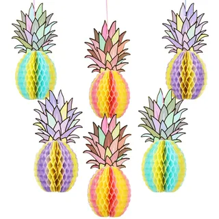 EASY JOY Hawaii Deko 6er Ananas Set Wabenbälle Bunt Tropisch Honeycomb Balls Pompons Deko Wabenkugeln Geburtstag Deko Party Dekoration