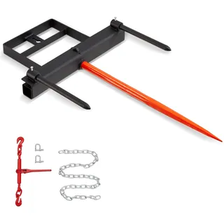 Vevor Frontladerzinken 725 kg Tragfähigkeit Ballenzinken Ballenspieß Ballentransportgabel mit einem Spieß (ca. 1 m) & zwei stabilisierenden Stangen (ca. 44 cm) kompatibel mit Kompaktladern & Traktoren