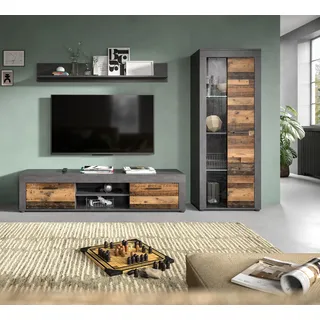 Home Affaire Wohnwand »Aosta, Breite 235cm, bestehend aus Lowboard, Wandboard, Vitrine« 3 Stk. tlg., grau