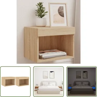 The Living Store Wand-Nachttische mit LED-Leuchten 2 Stk. Sonoma-Eiche - Braun