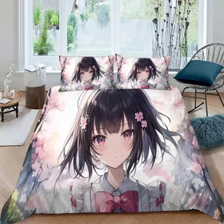 DILANI Bettwäsche 135x200 Kinder Anime Mädchen 3D Bettwäsche-Set 3 Teilig Japanische Manga-Kawaii Weiche Microfaser Bettbezug mit Reißverschluss und Kissenbezug 80x80cm für Mädchen Jungen Kinder