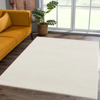 SANAT Kurzflor Teppich Wohnzimmer - Uni Modern Teppiche fürs Schlafzimmer, Arbeitszimmer, Büro, Flur, Kinderzimmer und Küche - Creme, 60 x 110 cm