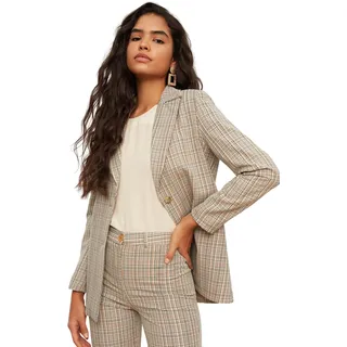 TRENDYOL Damen Trendyol Women's Regular Standard Plaid Woven Blazer Coat, Beige, 36 EU