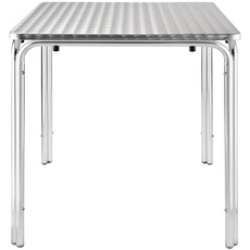 Bolero Stapelbarer quadratischer Tisch für den Innen- und Außenbereich Café Restaurant Bistro Terrassentisch 700mm, Aluminiumgestell, Edelstahlplatte, Abmessungen: 720(H) x 700(B) x 700(T)mm | U505