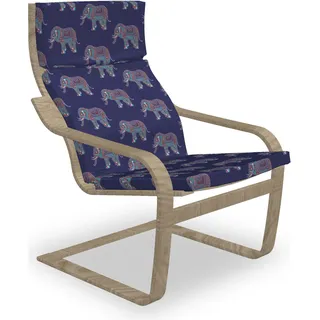 ABAKUHAUS Bohemien Poäng Sessel Polster, Elefant mit Tribal-Motiv, Sitzkissen mit Stuhlkissen mit Hakenschlaufe und Reißverschluss, Dark Indigo und Multicolor - Bunt
