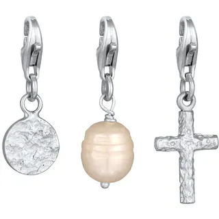 KUZZOI Kreuz Süßwasserzuchtperle Plättchen 925 Sterling Silber Herrenschmuck Herren