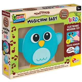 Liscianigiochi Montessori Baby Wood, Musik: Vogel, sensorisches Musikspielzeug aus Holz, für Babys ab 9 Monaten, Melodien und Lichter mit Touch-Sensoren, elektronisches Spielzeug aus Holz