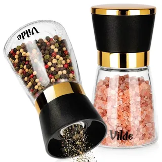 Vilde | Salz- und Pfeffermühle 2er Set 180 ml - 13,5 cm - Keramikmahlwerk - Gold - Transparent