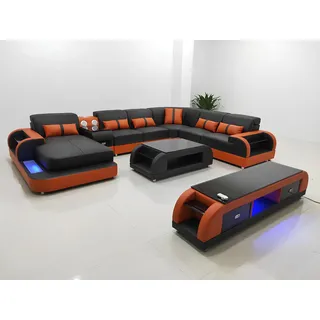 Design Eckgarnitur Ledersofa Ecksofa Luxus Wohnlandschaft led sofa couch Polster