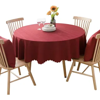 BHOMTY Runde Tischdecke aus Baumwolle und Leinen, schmutzabweisend, geeignet für Esstische, Couchtische, Balkone und Gärten Rot, Durchmesser 160 cm