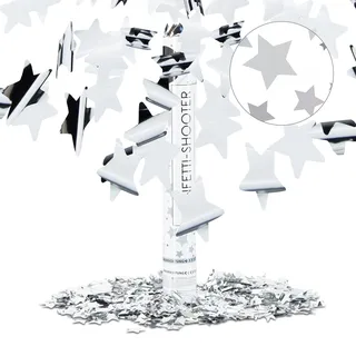 Relaxdays Party Popper Silber 40 cm, Sternenregen bis 8m Effekthöhe, Konfetti Kanone für Silvester, Geburtstag, Karneval