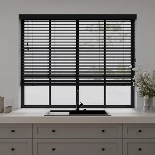 Cocoon Holz Jalousien Fenster Innen 240 x 175 - Schwarz - 50mm Lamellen | Holzjalousie - Paulownia Holz - Einfache Montage - Lichtregulierung - Vollständiger Grössenbereich - 3 Zeitlosen Farben