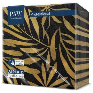 Paw Decor Collection PAW - Servietten aus Airlaid - Stoffähnlich (40 x 40 cm) I 50 Stück I Ideal für Hochzeit, Taufe, Kommunion, Geburtstag I Stoffservietten - Gold, Blätter I Farbe: Golden leaves