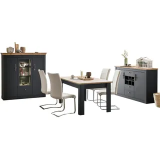 Furn.Design Esszimmer-Set 3-teilig grau, Eiche Wotan, Landhaus, Speisezimmer mit Soft-Close , Grau, Eiche Wotan , Kunststoff , Nachbildung,Eiche , Uni, Holz Optik , 12 Fächer , 4 Schubladen , Rechteckig , eckig , 146x169x90 cm , FSC 100% , Esszimmer