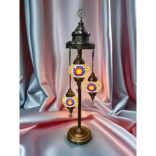 Turkische Stehlampe mit 3 handgefertigten Glaskugeln – Mosaik Nachtlampe H 90 cm – Orientalische Beleuchtung