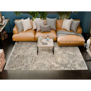 OCI DIE TEPPICHMARKE OMEN GRID Designer Kurzflorteppich 140 x 190 cm Beige/Grau/Silber