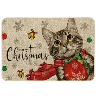 Artoid Mode Weihnachtsball Schneeflocken Katze Frohe Weihnachten Fußmatte, rutschfest Schmutzfangmatte Eingangsbereich Für Innen Außen Dekor 40x60 cm