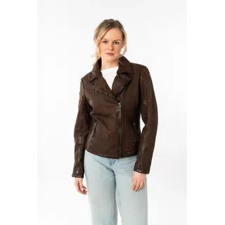 Lederjacke MAURITIUS "MWMeeow", Damen, Gr. S, braun (braun ii), Obermaterial: 100% Schafsleder. Futter: 100% Baumwolle. Ärmelfutter: 100% Polyester, gemustert, regular fit normal, Jacken Lederjacke, mit Reverskragen, All-Over Muster