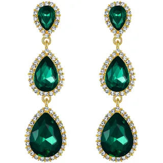 Clearine Damen Ohrringe wunderschöne kleine bis große dreifache Teardrop Kristall baumelnd Ohrstecker Grün Gold-Ton