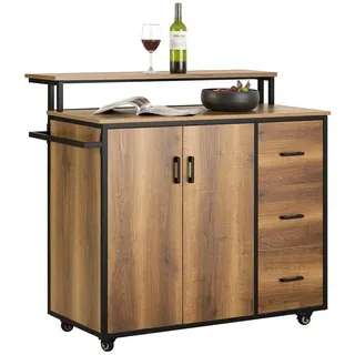 SoBuy KNL02-PF Design Küchenwagen mit Arbeitsplatte Kücheninsel Küchenschrank Sideboard auf Rollen Küchentrolley Vintage BHT ca.: 113x106x69cm