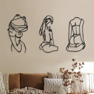 Photect 3 Stück Metall Wandkunst Dekor - Minimalistische Abstrakte Frau Moderne Linie Zeichnung - Weiblich Einzeilige Wand Home Hanging für Schlafzimmer Küche Badezimmer