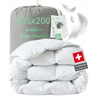 Welldora Komfort Bettdecke 135x200 | 100% Extraweiche Federn & Daunen | Fachärztlich geprüft, Oeko-Tex, Allergiker | RDS Zertifiziert für Tierwohl | Ganzjahres Federbett Daunendecke 135x200