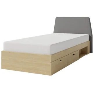 beautysofa Bett ALEX 90×200 cm, Jugendbett mit 2 Schubladen, Einzelbett mit Stauraum, Sandbeige - Beige