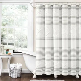 Lush Decor Urban Diamond Duschvorhang, gewebt, getuftet, umweltfreundlich, recycelte Baumwolle, gestreift, 183 x 183 cm, Grau