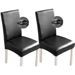 Bestenrose Stuhlhussen 2er/1er PU Leder Stuhlbezug wasserdichte Stretch Esszimmer Stuhlüberzug Stretch Stuhl Husse Universell Stuhlhussen Haus Büro Restaurant (2-Stück, Schwarz)