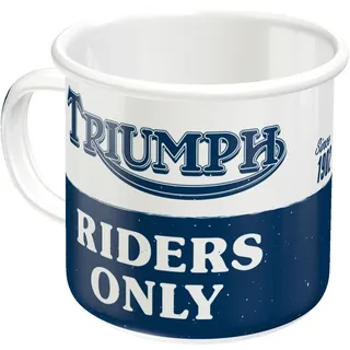 Nostalgic-Art Retro Emaille-Tasse, 360 ml, Triumph – Riders Only – Geschenk-Idee für Biker, Original Lizenzprodukt (OLP), Camping-Becher, Vintage Design
