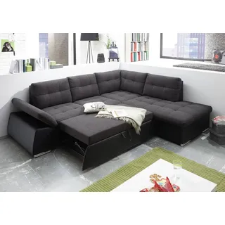 ed exciting design Ecksofa JAKARTA mit Bettfunktion, Kopfstützen, Nierenkissen etc. schwarz