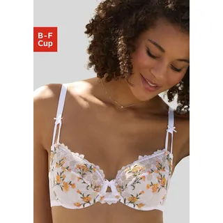 Bügel-BH LASCANA, Damen, Gr. 100, Cup B, orange (weiß, orange), Spitze, Obermaterial: 70% Polyamid, 22% Polyester, 8% Elasthan, BHs Bügel-BH, mit zarter, floraler Stickereispitze, sexy Dessous