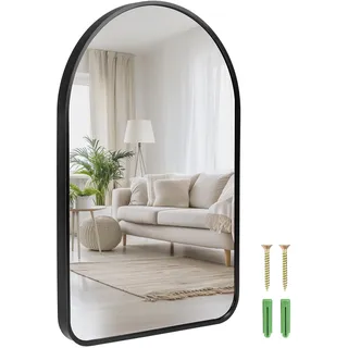 QWORK® Ovale Wandspiegel 60x40 cm - Aluminiumrahmen und Explosionsgeschützter HD-Spiegel - Moderner Industrial Spiegel für Flur, Bad, Schlafzimmer