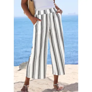 7/8-Hose LASCANA "mit locker-luftigem Bein", Damen, Gr. 34, N-Gr, schwarz-weiß (weiß, marine gestreift), Crêpe, Obermaterial: 71% Viskose, 27% Polyester, 2% Elasthan, Crinkleoptik, gestreift, weit 7/8-Länge, Hosen 7/8-Hose, aus strukturierter Ware, sommerliche Schlupfhose, Strandhose