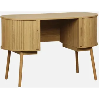 sweeek - Ovales Büro im Holzlook mit zwei Aufbewahrungsmöglichkeiten, L 120cm - Natur - Braun