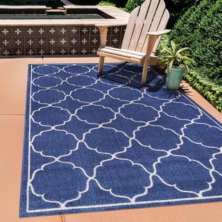 SANAT Outdoor Teppich Wetterfest - Teppich für den Innen- und Außenbereich - Balkon Teppich Wasserabweisend - Teppiche für Terrasse, Garten, Küche, Bad oder Wohnzimmer - Blau, 160 x 230 cm