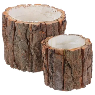 Cabilock 2 StüCk Holzrinde Blumentopf, Rustikaler Sukkulenten ÜBertopf, Vintage BlumenküBel, Holzoptik Pflanzgefäß FüR Balkon, Garten, Hochzeit, Deko