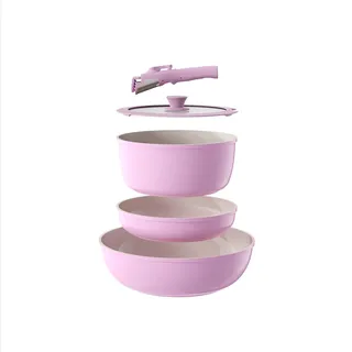 OUBRL Töpfe und Pfannen Set Non-Stick, Keramik Kochgeschirr Set Abnehmbare/abnehmbare Griffe, RV Camping Küche Kochen Set, Geschirrspüler/Ofen/Kühlschrank Safe, Induktion, Platzeinsparung,pink