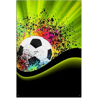 Wallario Outdoor-Poster für Garten oder Balkon, Motiv Fußball - Design Wellen und Regenbogen in grün, in ca. 61 x 91,50 cm - Schwarz