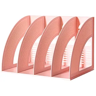 Schreibtisch Ordner, Akten Magazinhalter mit 4 Fächer, Stehsammler Kunststoff, Stehsammler Sortierablage, A4 Schreibtisch Buchregal, Dokumente Bücher Ordner, Offene Fächer, Ordner Organizer(Rosa)