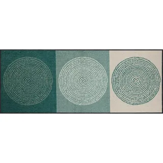 Salonloewe Nestor sage-beige Fußmatte waschbar 075 x 190 cm Fußabtreter Flur-Läufer Wohn-Teppich Kreise grün Schmutzfangmatte