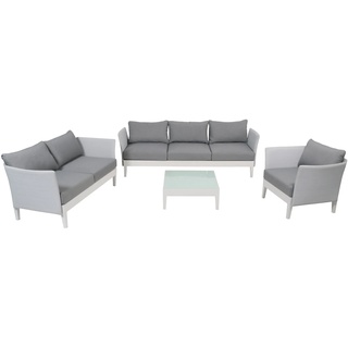 greemotion Lounge-Set Memphis, 4-teiliges Aluminium-Loungeset für indoor und outdoor, Loungemöbel-Garnitur mit Liegefunktion, grau / weiß