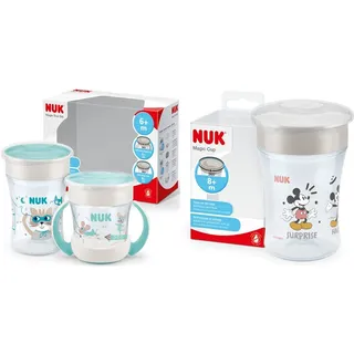 NUK Magic Cup & Mini Magic Cup Trinklernbecher, Duo-Set | ab 6 Monaten | auslaufsicher und BPA-frei | 160 ml & 230 ml | mint & Magic Cup Trinklernbecher | 8+ Monate | 230 ml | grau