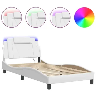 vidaXL Bettgestell mit LED ohne Matratze Weiß 100x200 cm Kunstleder