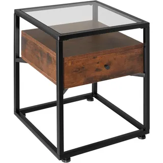 tectake Nachtschrank Preston,43 x 45 x 54,5 cm,Industrial Holz dunkel, rustikal , Holzwerkstoff , Quadratisch , 43x54.5x45 cm , Schlafzimmer, Nachtkästchen